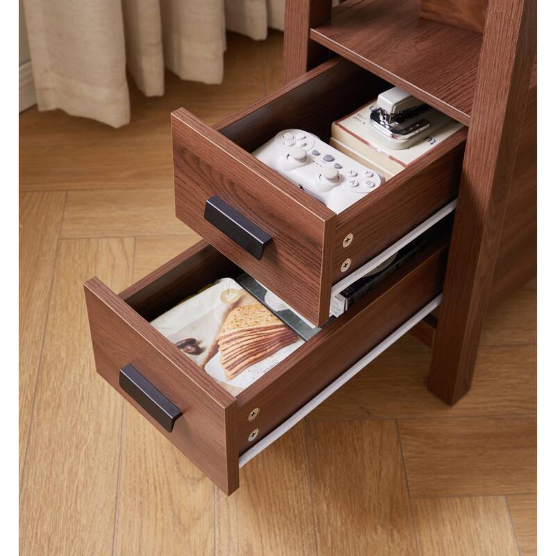 End Table with Charging Station,Side Tables with USB Ports & Outlets,Side Table with 2 Drawers, Small Wood Bedside Table