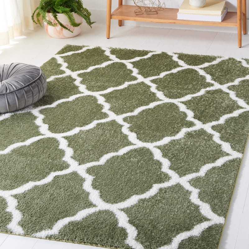 SAFAVIEH Tahoe Shag Etha Trellis 1.2-inch Thick Rug - 9' x 12' - Sage/White