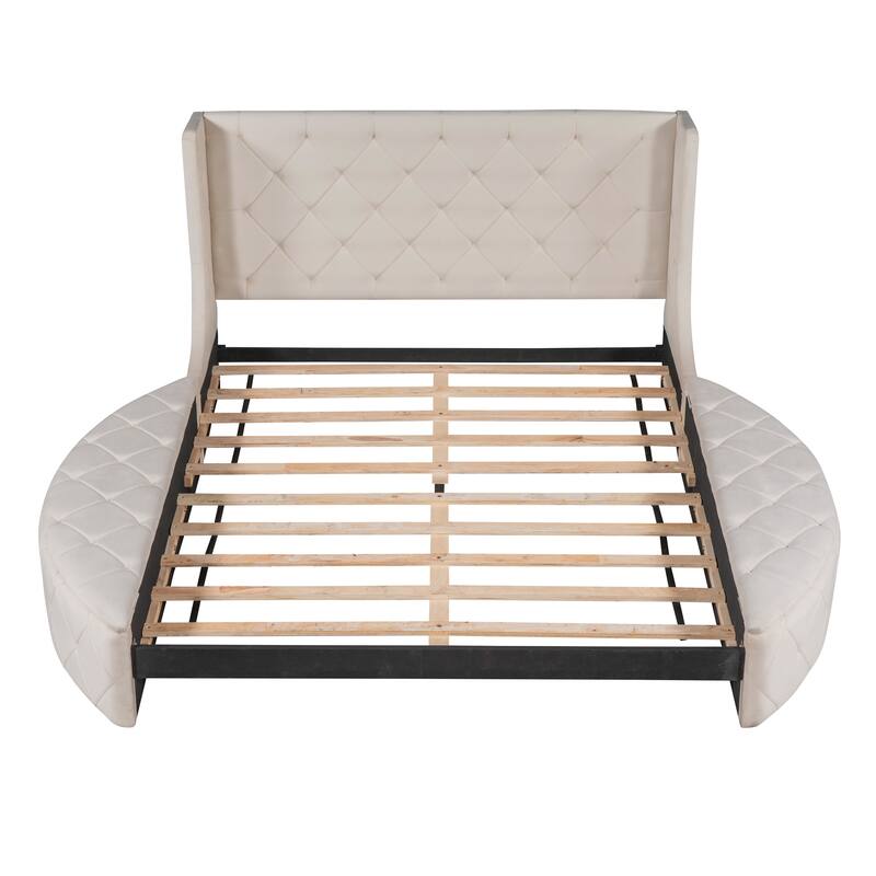 Velvet Queen Platform Bed with Wingback & Storage
