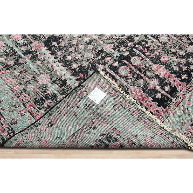 Hand Knotted Turkish Oushak Black Arts & Crafts 100% Wool Area Rug