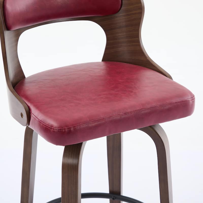 SEYNAR PU Leather 360 Degree Swivel Open Back Bar Stools Wood Legs Set of 4