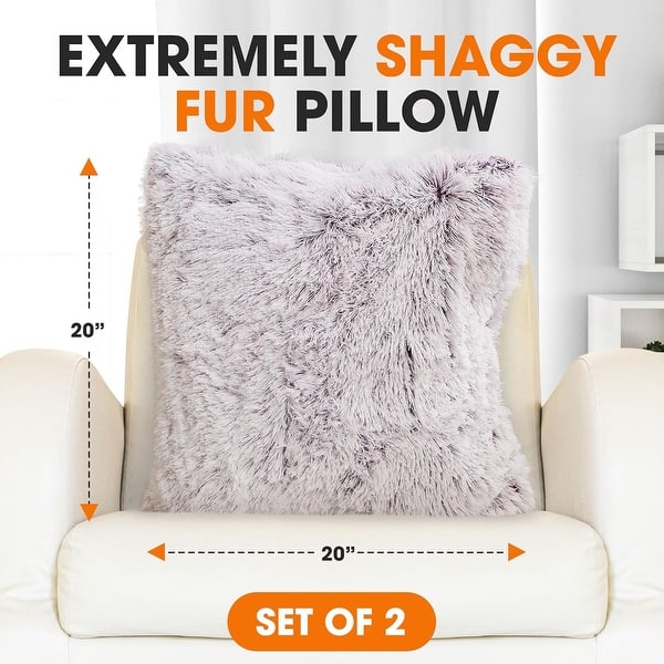 dimension image slide 36 of 41, Cheer Collection Super Soft Shaggy Long Hair Throw Pillows Set of 2 Plush Accent Cushions