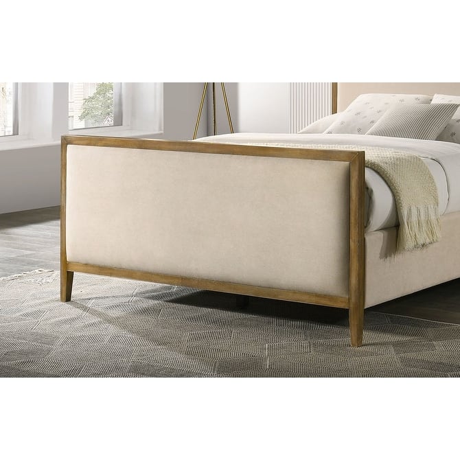 Modern Natural Oak Finish 1pc Upholstered Bed