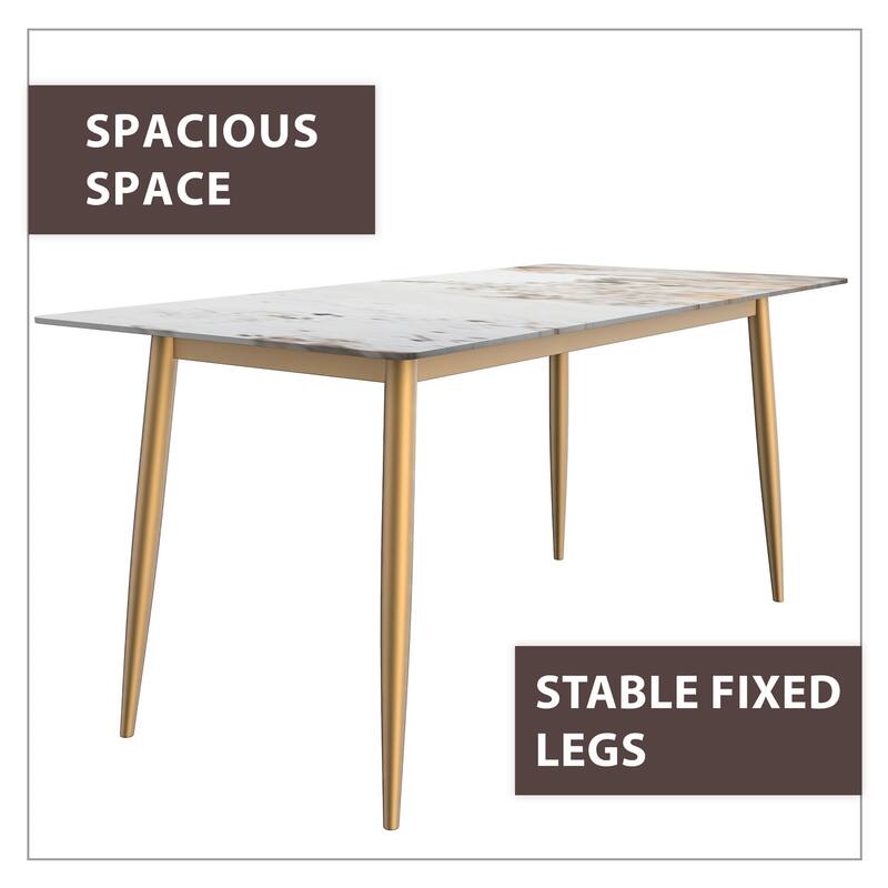 Zayle Dining Table with a 71" Rectangular Top and Gold Steel Base
