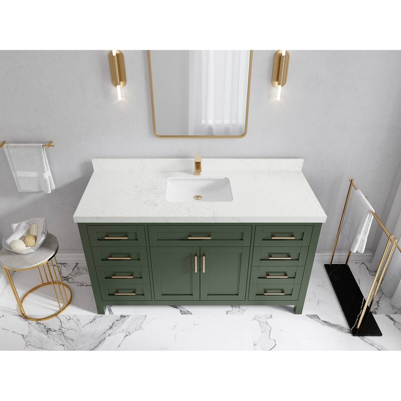 Willow Collections 60 in. W x 22 in. D Cambridge Single Sink Bathroom Vanity with Countertop - 2" Empira White - Pewter Green