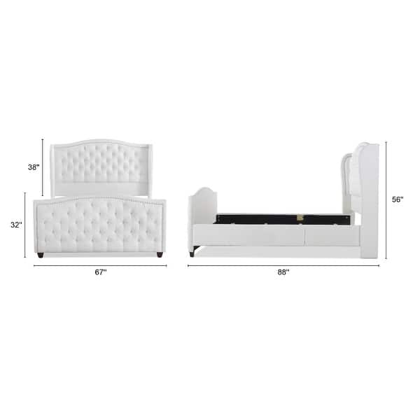 dimension image slide 5 of 10, Athens Upholstered Nailhead Tufted Wingback Panel Bed