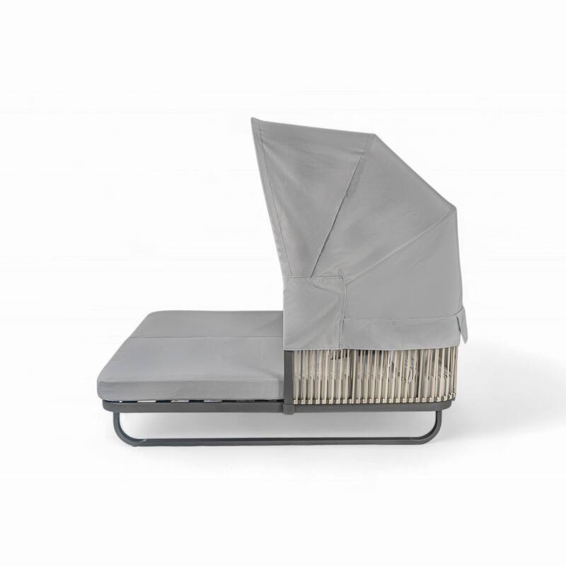 57" Outdoor Patio Rattan Daybed Sunbed with Retractable Canopy and Pillows
