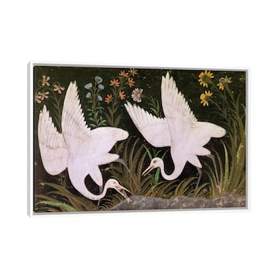 iCanvas "Two Cranes on the Edge of a Pond " by Indian School Framed Canvas Print