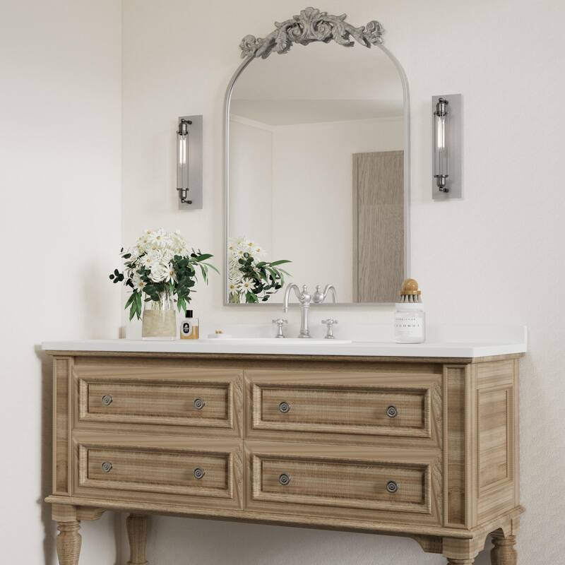 Baroque Ornate Metal Arch Mirror - 19W * 30H Inches