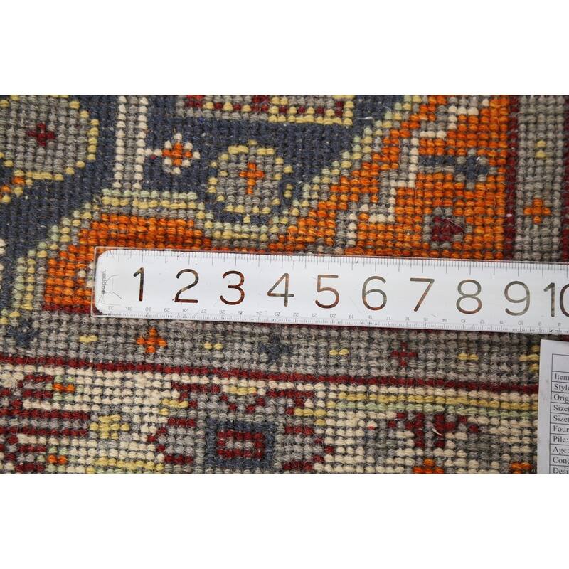 Blue Geometric Kazak Indian Accent Rug Handmade Wool Carpet - 2'11"x 5'0"