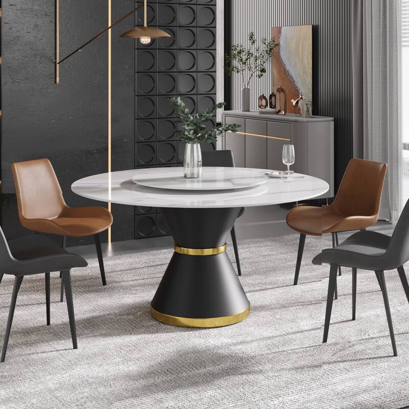 59" Modern Marble Dining Table Round Dining Table with Lazy Susan