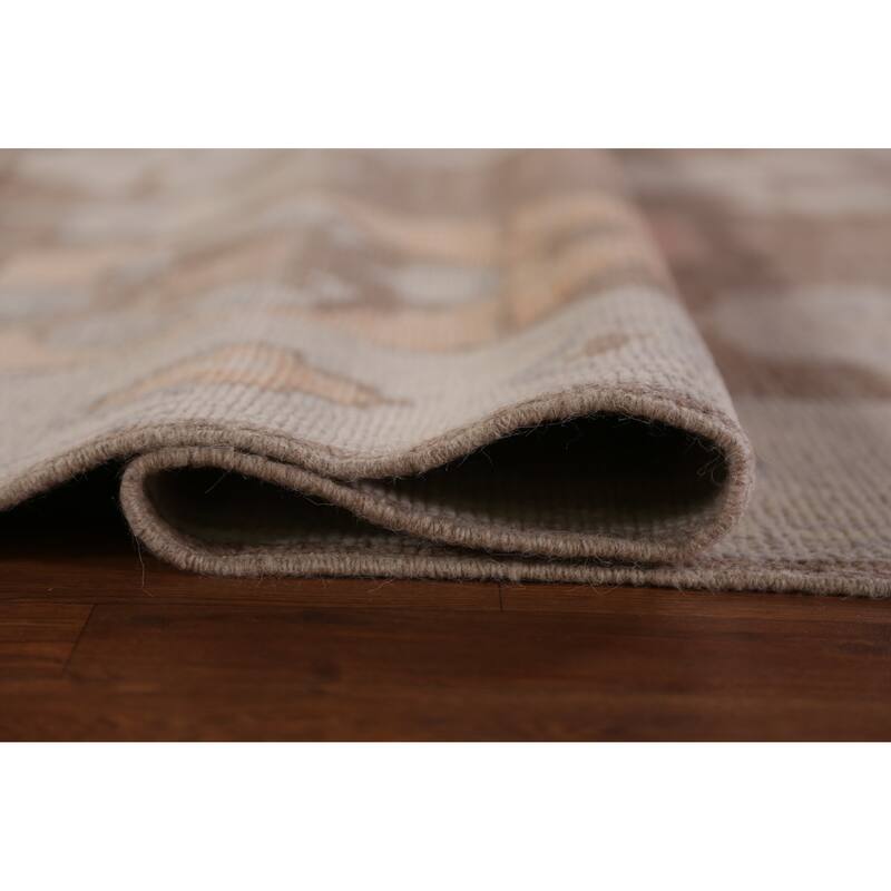 Hand Knotted Oriental 100% Wool Carpet Transitional Geometric Brown Oushak Area Rug - 12' 2'' X 8' 11''