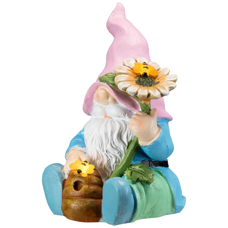 LED Solar Lighted Sunflower Gnome Outdoor Garden Statue - 8.5"