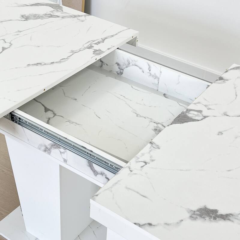 Extendable Dining Room Table, Wooden Kitchen Table with Double Pedestal Base, Large Meeting Table Home Office Table