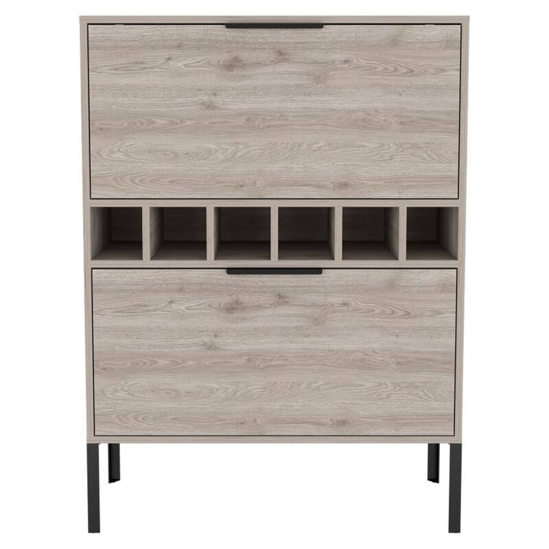 TUHOME Lyrata 43-inch Tall Bar Cabinet with 6 Wine Cubbies, Rack, and Double Door