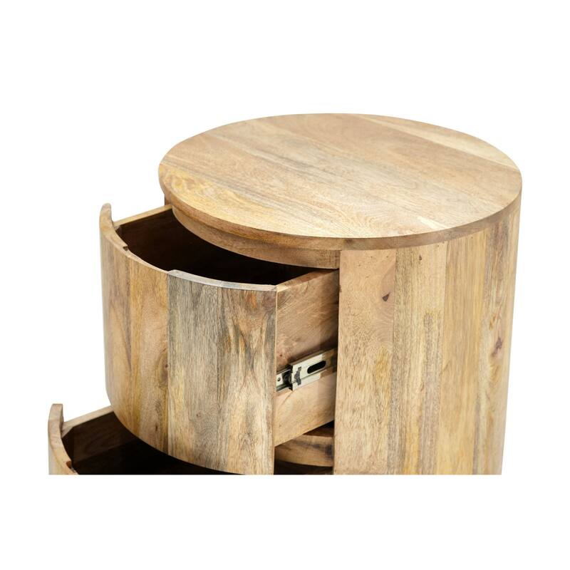 Rustic Style 2-Drawer Round Mango Wood Nightstand - 24"