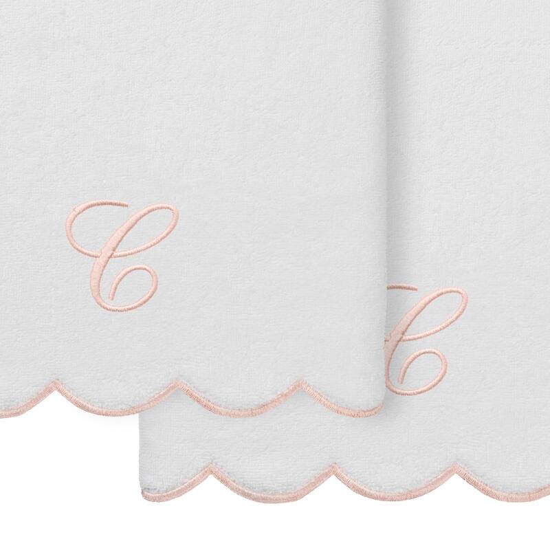 Authentic Hotel and Spa 100% Turkish Cotton Pink ADORNIA Scallop Personalized 2 Piece Bath Towel Set - 2 Bath Towels