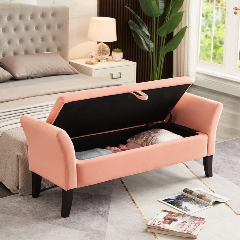 Modern Velvet Storage Accent Bench-51.5" x 18.3" x 22"