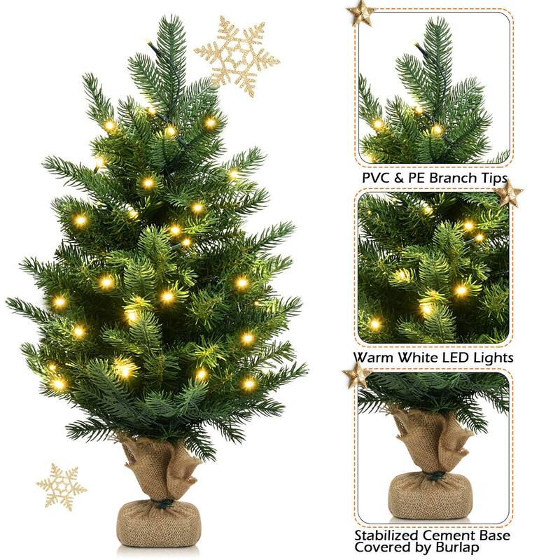 Gymax 24" Mini Artificial Christmas Tree Tabletop Pre-Lit LED Fir Tree