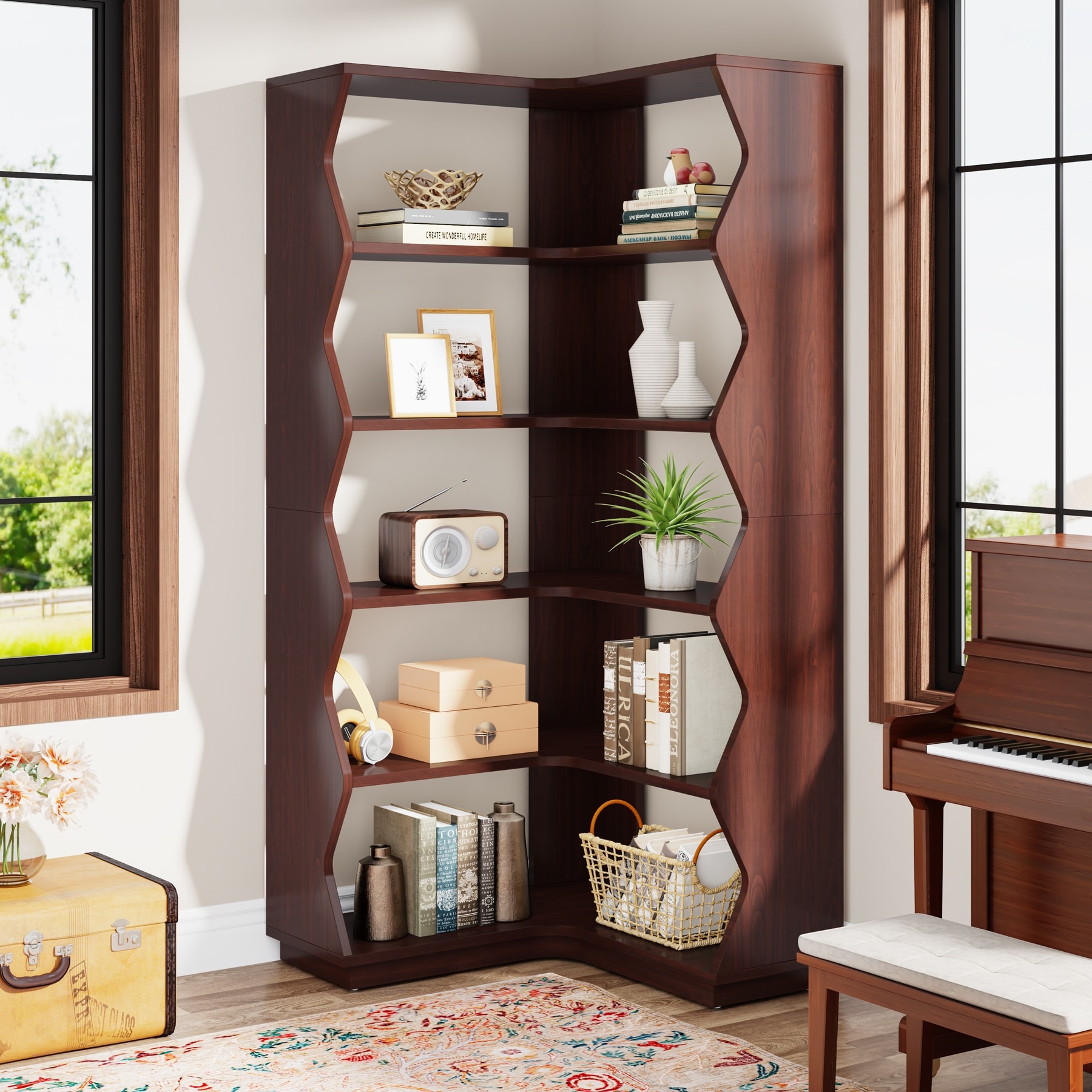 置物 remembered Vintage Corner Bookcase Storage Display Rack for Living Room - Bed