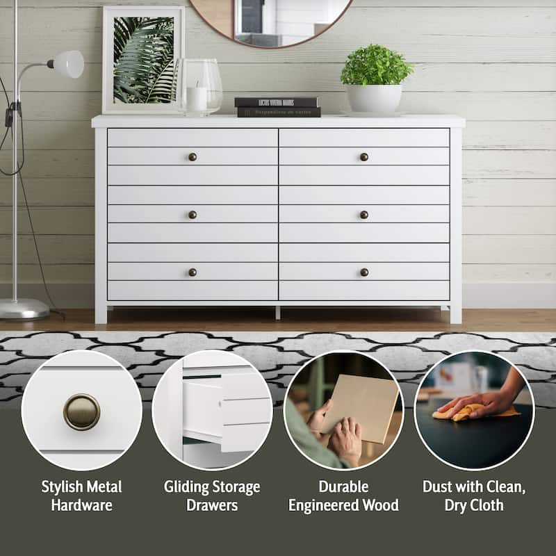 Living Essentials by Hillsdale Harmony Wood 6 Drawer Dresser