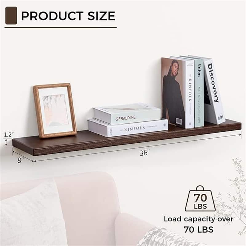 Natural Wood Floating Shelves for Wall 36 Inch - 8"D x 36"W x 1.2"H