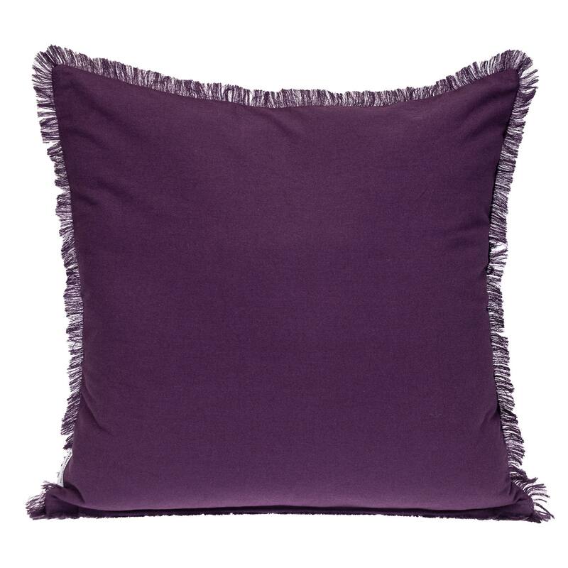 24" Purple and White Cotton Throw Pillow with Fringe