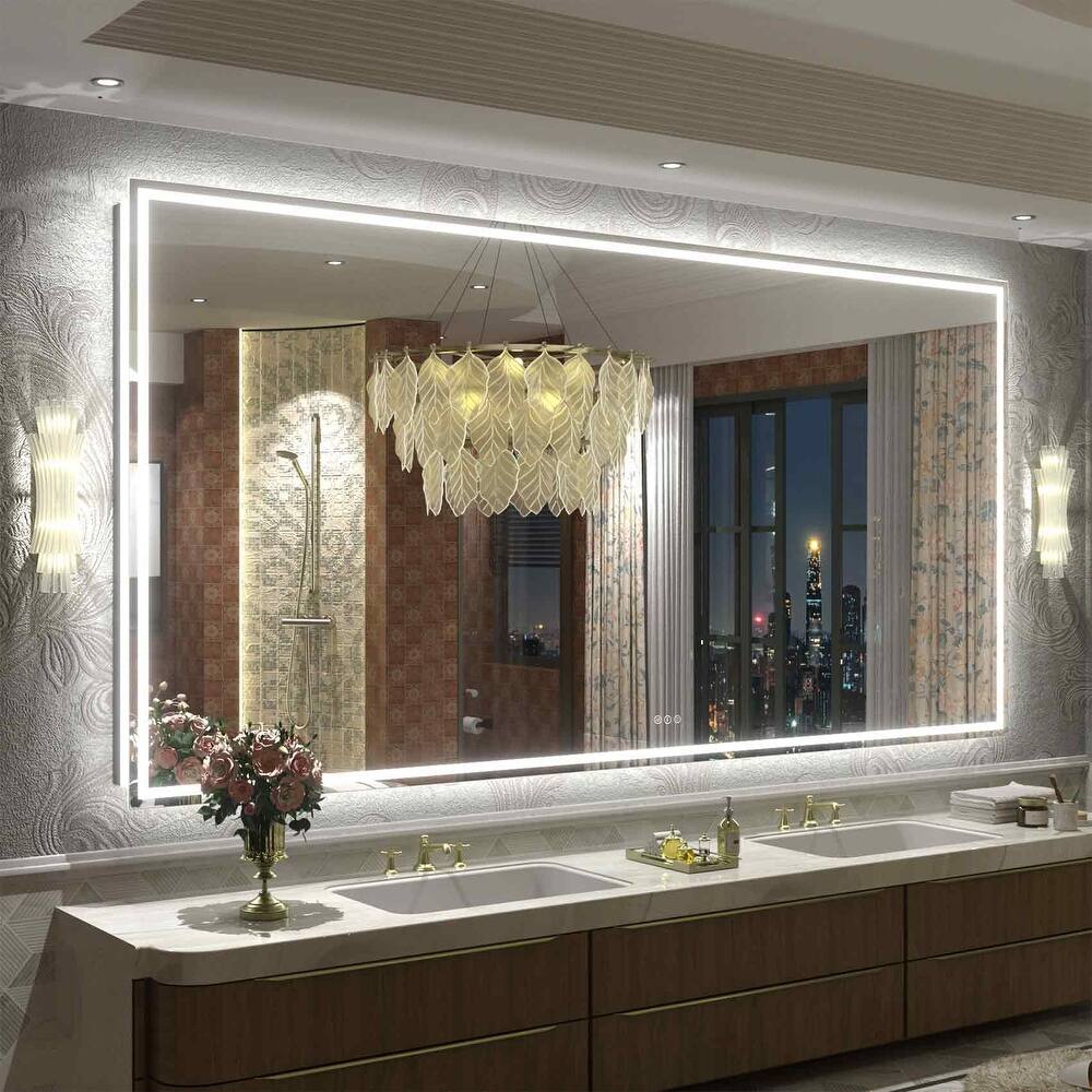 Large LED Bathroom Mirror with UL Listed, Front and Backlit, Anti-Fog