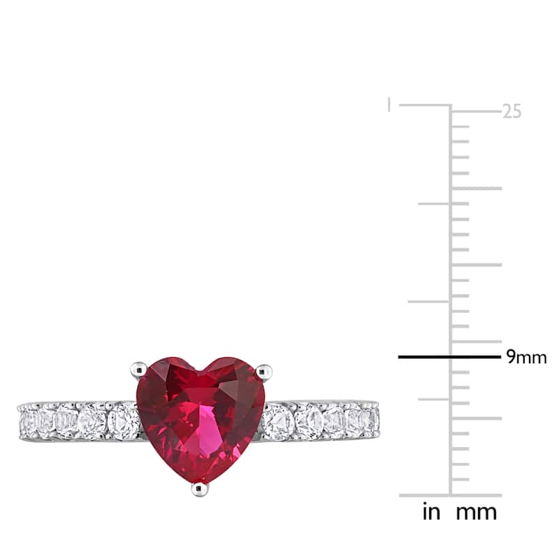 Miadora 3 7/8ct TGW Created Ruby and Created White Sapphire Heart Ring Sterling Silver