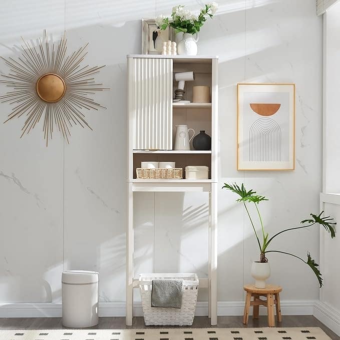 68" Tall Modern Over The Toilet Storage Cabinet, Tall Wood Space Saver