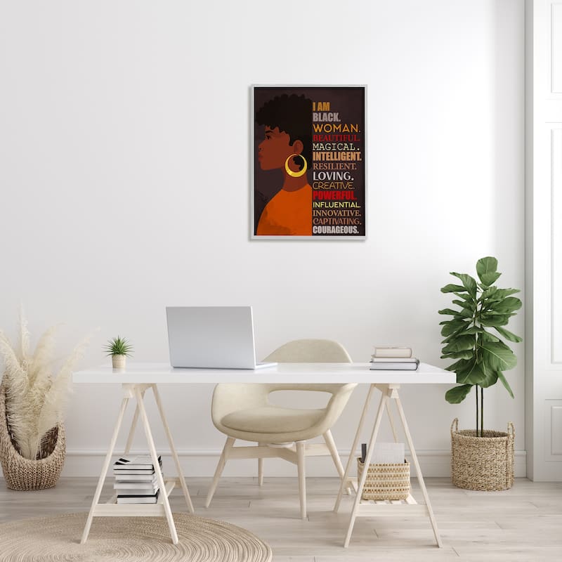 Stupell African American Woman I Am Inspirational Phrases Framed Wall Art - Brown
