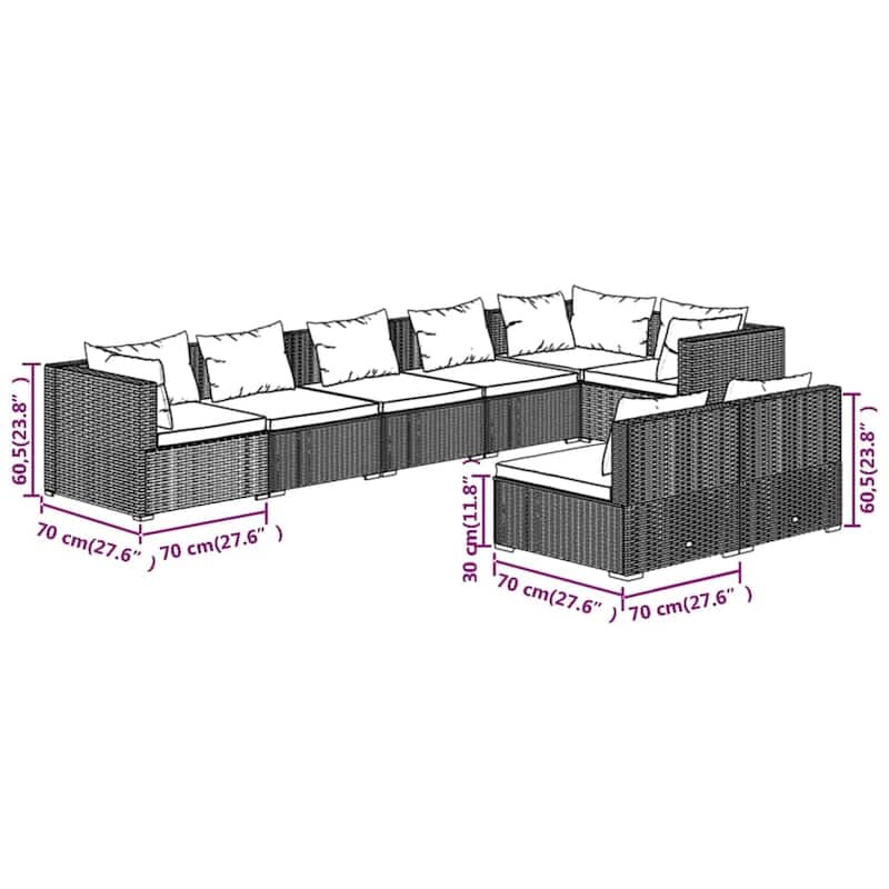 vidaXL Patio Lounge Set with Cushions Brown Poly Rattan - 27.6" x 27.6" x 24" - 27.6" x 27.6" x 24"