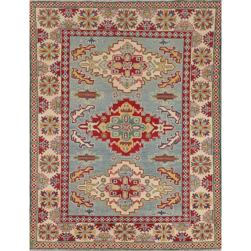 Light Blue Kazak Oriental Area Rug Handmade Bedroom Wool Carpet - 4'10" x 6'5"