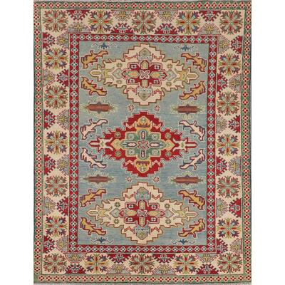 Light Blue Kazak Oriental Area Rug Handmade Bedroom Wool Carpet - 4'10" x 6'5"