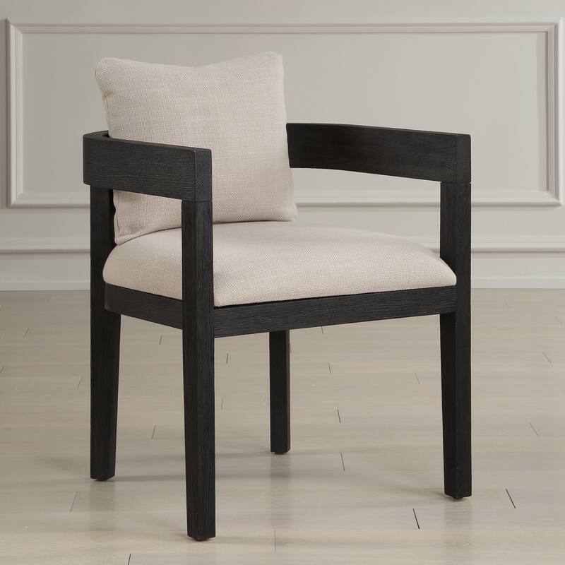 Solid Open Back Dining Chair with Armrest - 27" - Beige and Black