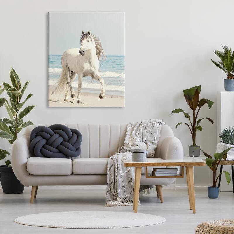 Stupell Galloping White Stallion Wild Horse Sun Bleached Coast Canvas Wall Art