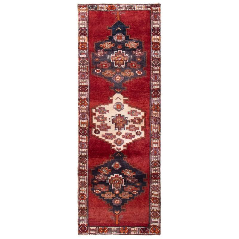ECARPETGALLERY Hand-knotted Melis Vintage Dark Red Wool Rug - 4'6 x 12'6 - Dark Red - 4'6 x 12'6