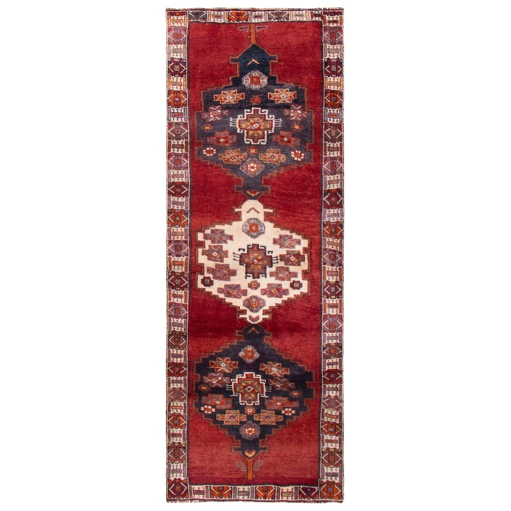 ECARPETGALLERY Hand-knotted Melis Vintage Dark Red Wool Rug - 4'6 x 12'6