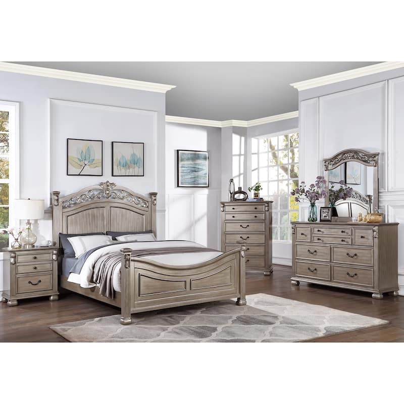Wood Bed in Antique Silver