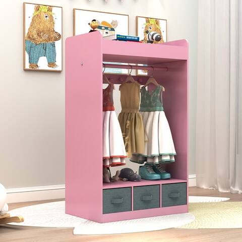Kids Open Hanging Armoire Closet with Mirror