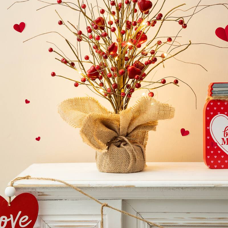 Glitzhome Heart Berry & Fleur-de-Lis Tree Valentine's & Mardi Gras Tree