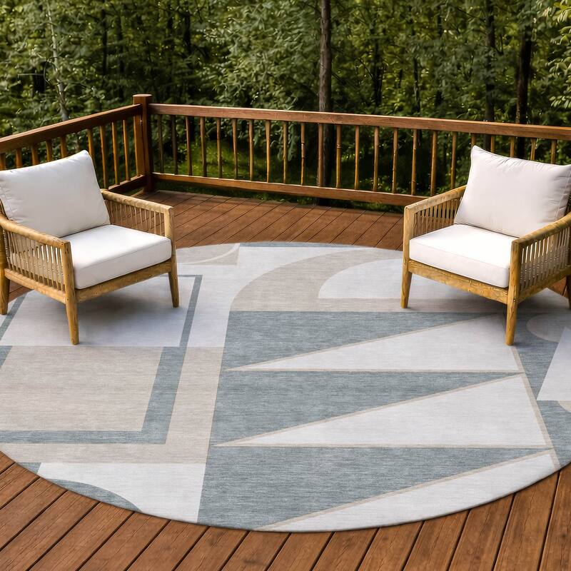 Machine Washable Indoor/ Outdoor Modern Crowley Chantille Rug - Ivory - 8' x 8'