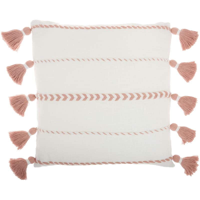 Mina Victory Life Styles Farmhouse Casual Stripe Tassel Fringe Throw Pillow