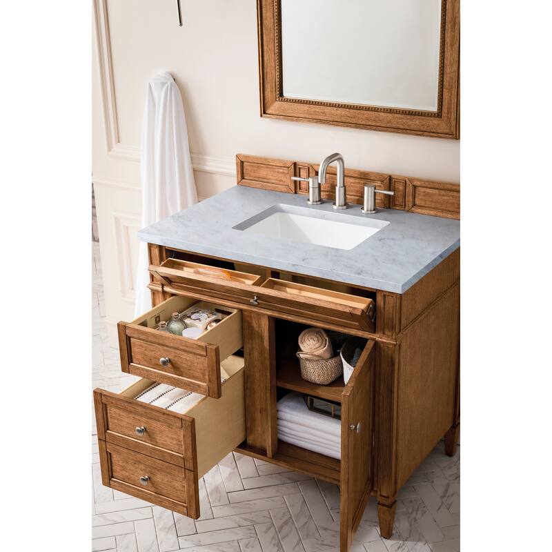 James Martin Vanities Brittany 36" Single Vanity, Saddle Brown - Eternal Jasmine Pearl Quartz