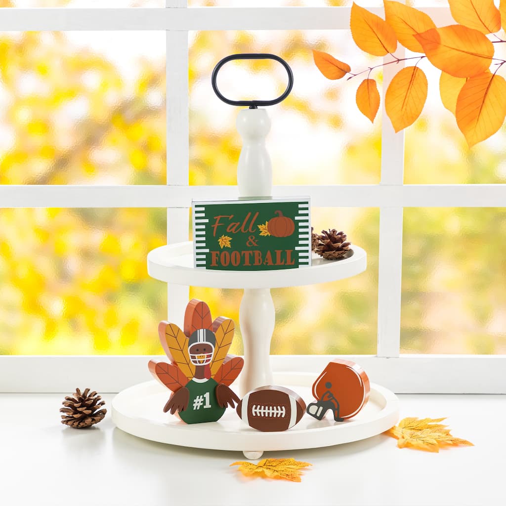 Glitzhome Thanksgiving Wooden Turkey Table Decor Set with Tiered Tray