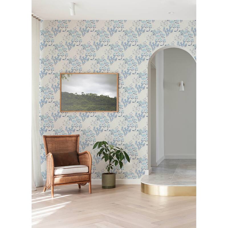 A-Street Prints Cultivate Blue Springtime Blooms Wallpaper