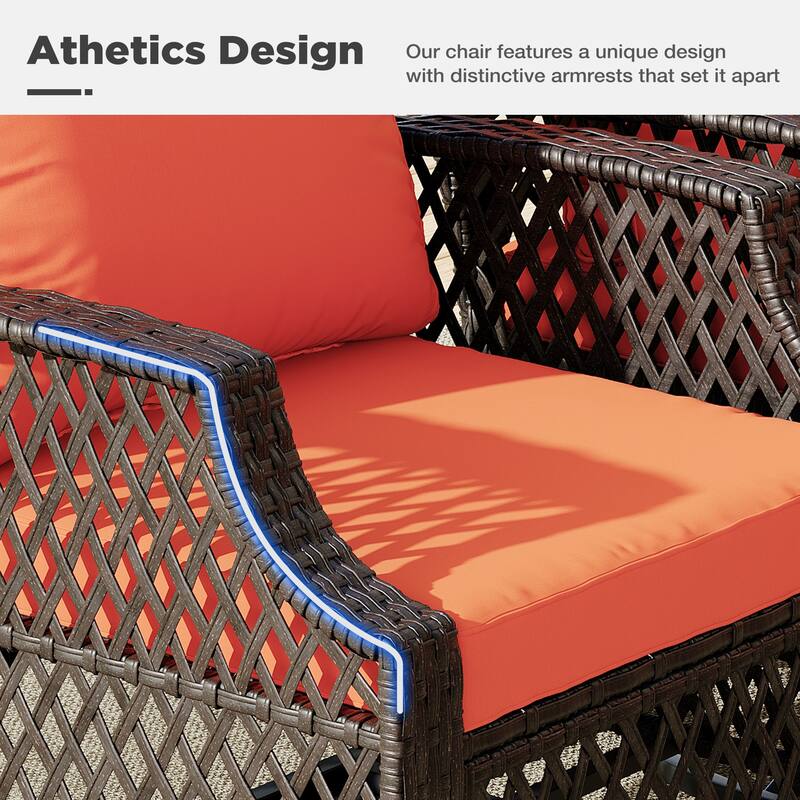Outdoor Wicker Patio Set w Swivel Chairs & Sofa, Ottomans and Tables, Modular 3/5/6/7-Piece, All-Weather Conversation Set.