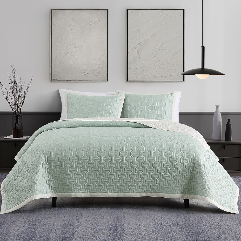 Bebejan 100% Cotton Sateen 3 Piece Textured Quilted Coverlet Set