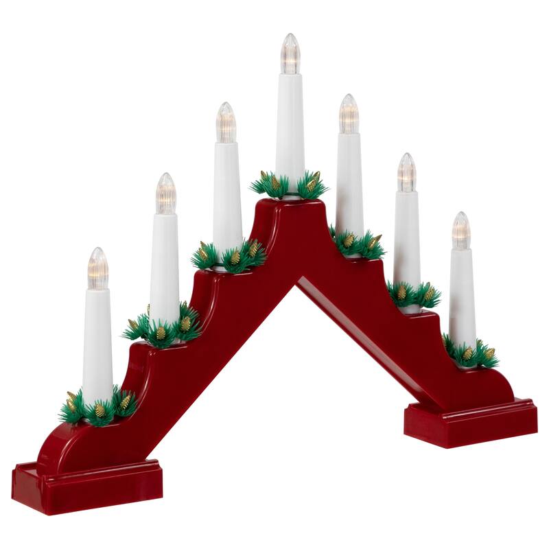 LED Lighted Christmas Candelabra Bridge - 13" - Red Base - C6 Clear Lights
