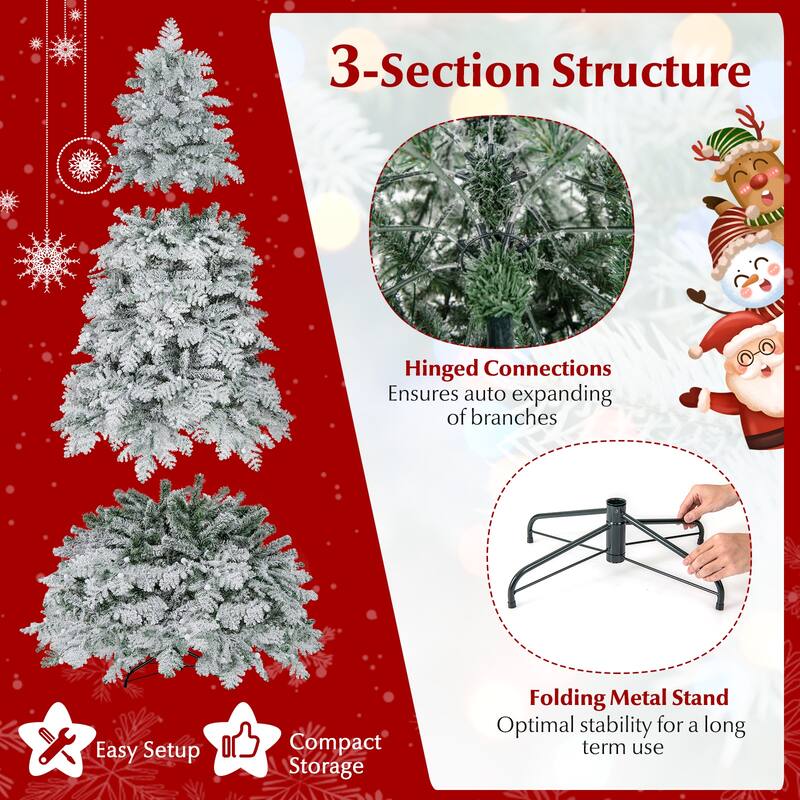 Costway 6/7 FT Artificial Snow-flocked Christmas Tree with 130 Balls, - See Details
